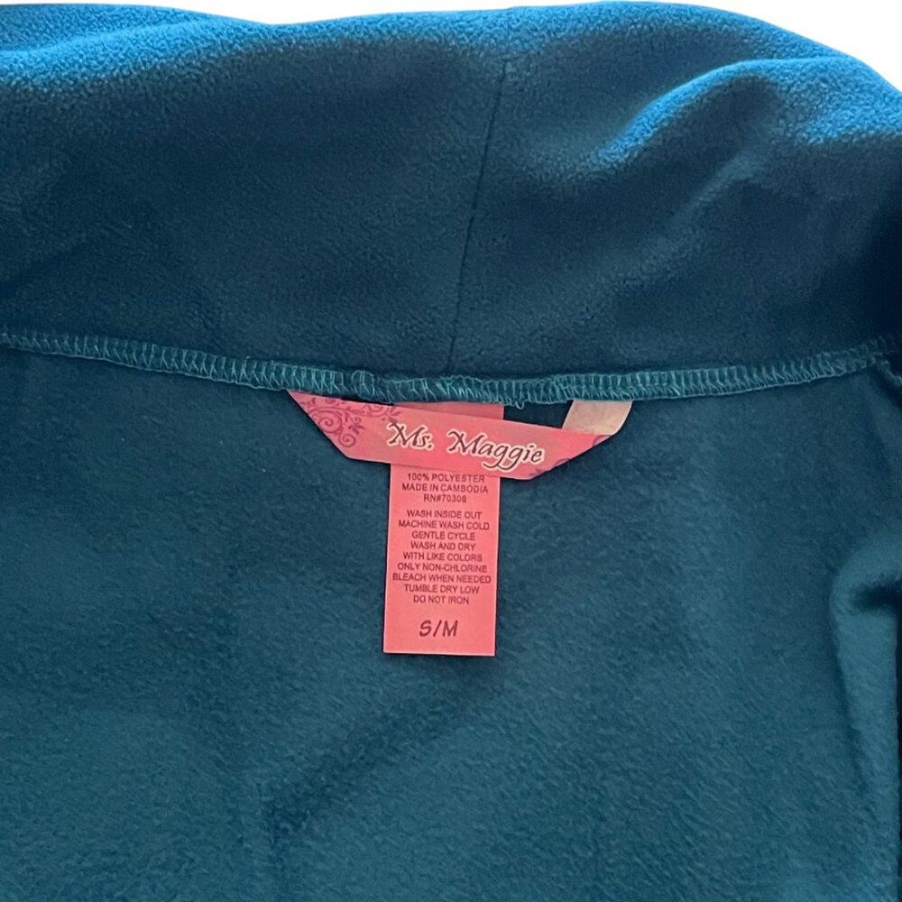 Ms. Maggie Cozy 100% Polyester Fleece Robe Teal Loungewear with Tie Belt S/M - Picture 8 of 8